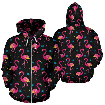 Flamingo Pink Neon Print Pattern Zip Up Hoodie