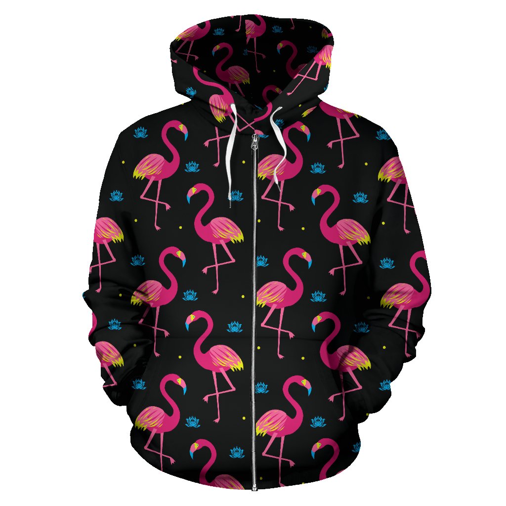 Flamingo Pink Neon Print Pattern Zip Up Hoodie