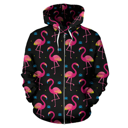 Flamingo Pink Neon Print Pattern Zip Up Hoodie