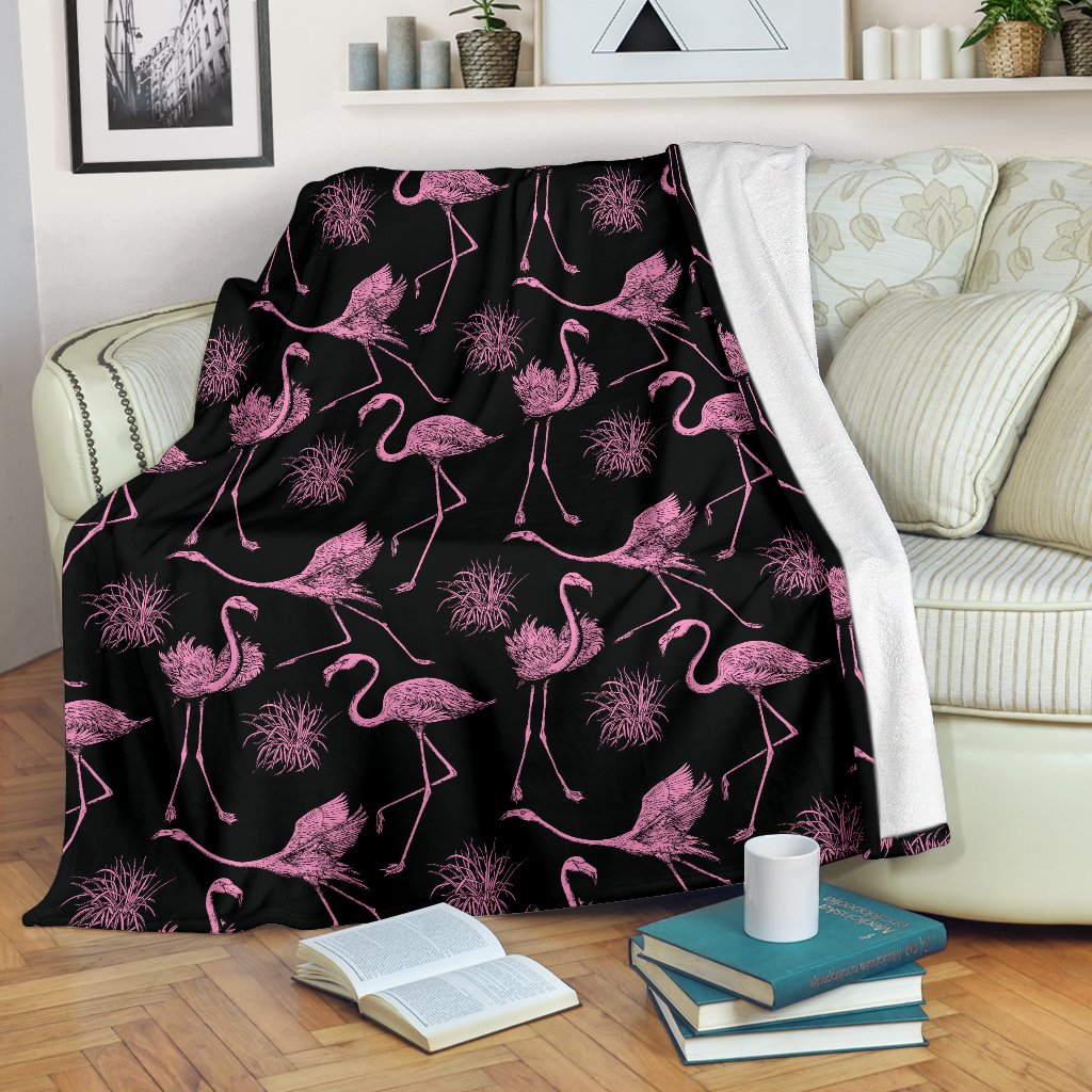 Flamingo Pink Print Pattern Fleece Blanket