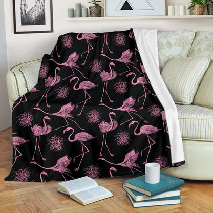 Flamingo Pink Print Pattern Fleece Blanket