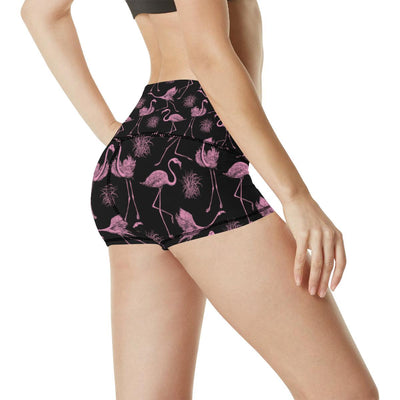 Flamingo Pink Print Pattern High Waisted Spandex Shorts-JTAMIGO.COM