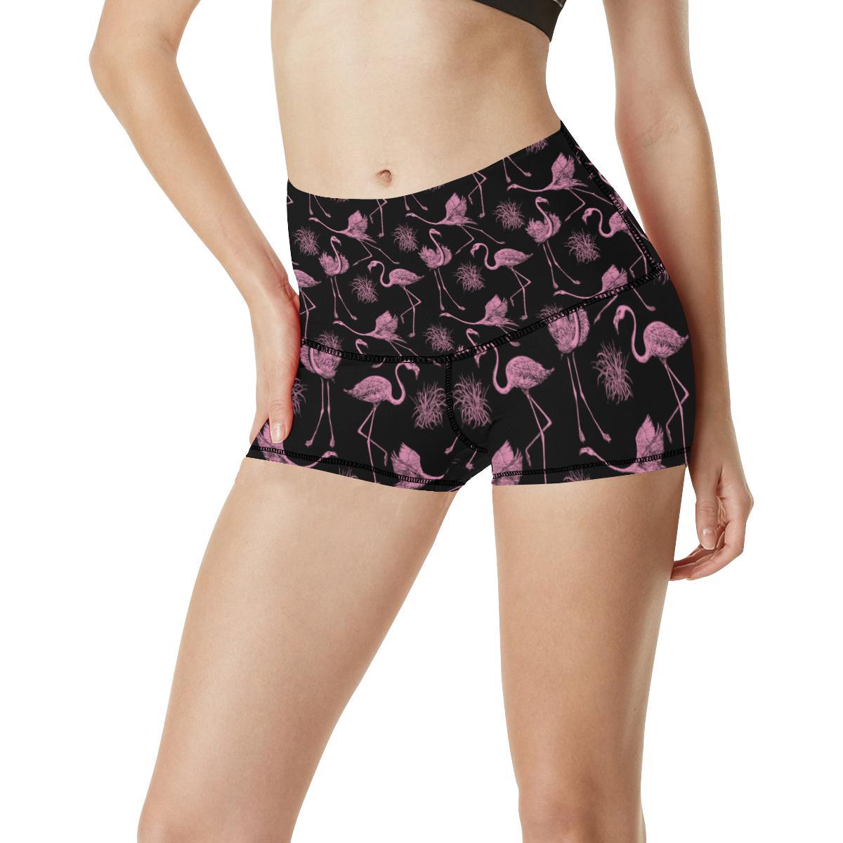 Flamingo Pink Print Pattern High Waisted Spandex Shorts-JTAMIGO.COM