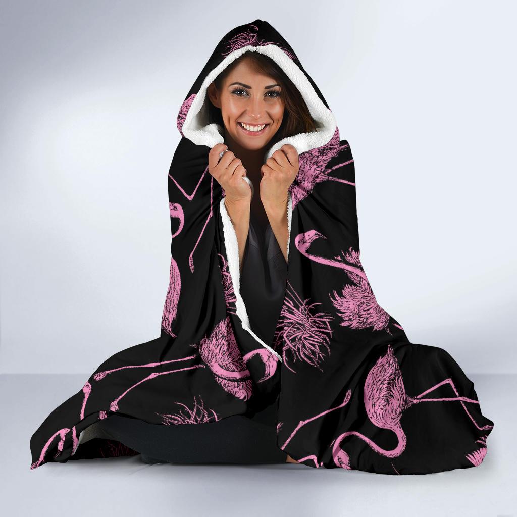 Flamingo Pink Print Pattern Hooded Blanket-JTAMIGO.COM