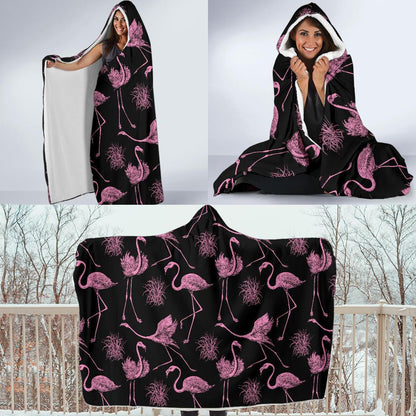 Flamingo Pink Print Pattern Hooded Blanket-JTAMIGO.COM