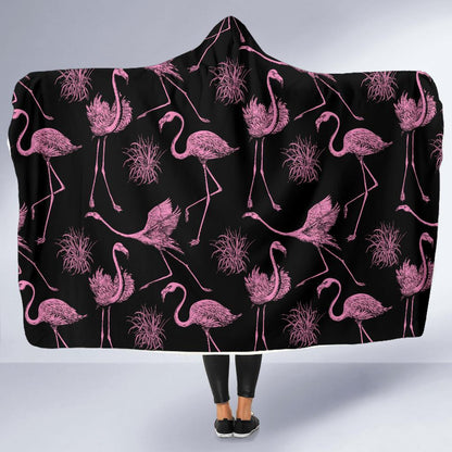 Flamingo Pink Print Pattern Hooded Blanket-JTAMIGO.COM