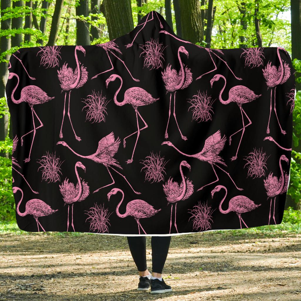 Flamingo Pink Print Pattern Hooded Blanket-JTAMIGO.COM
