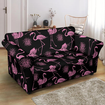 Flamingo Pink Print Pattern Loveseat Slipcover-JTAMIGO.COM
