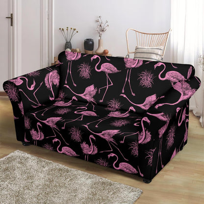 Flamingo Pink Print Pattern Loveseat Slipcover-JTAMIGO.COM