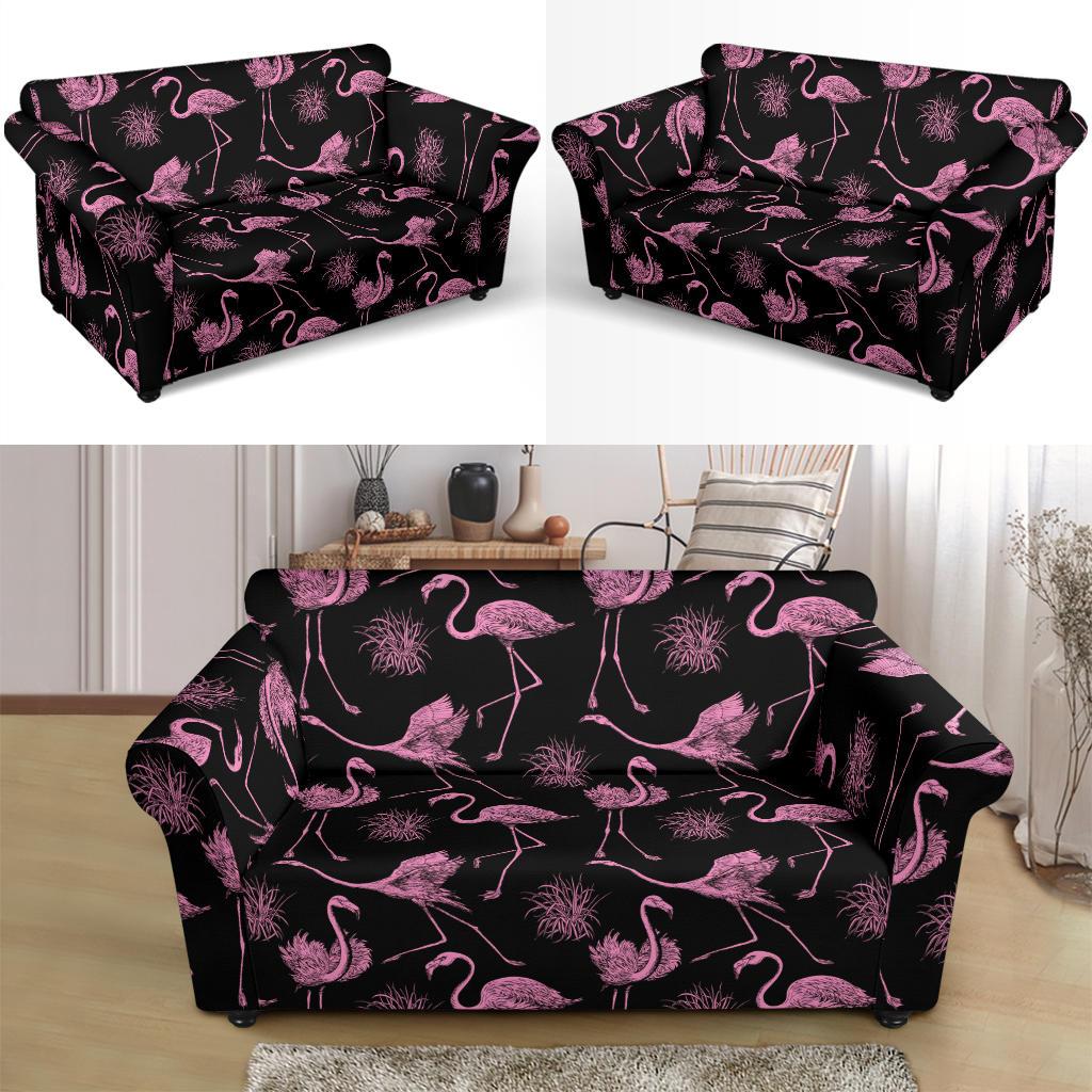 Flamingo Pink Print Pattern Loveseat Slipcover-JTAMIGO.COM