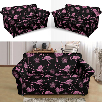 Flamingo Pink Print Pattern Loveseat Slipcover-JTAMIGO.COM