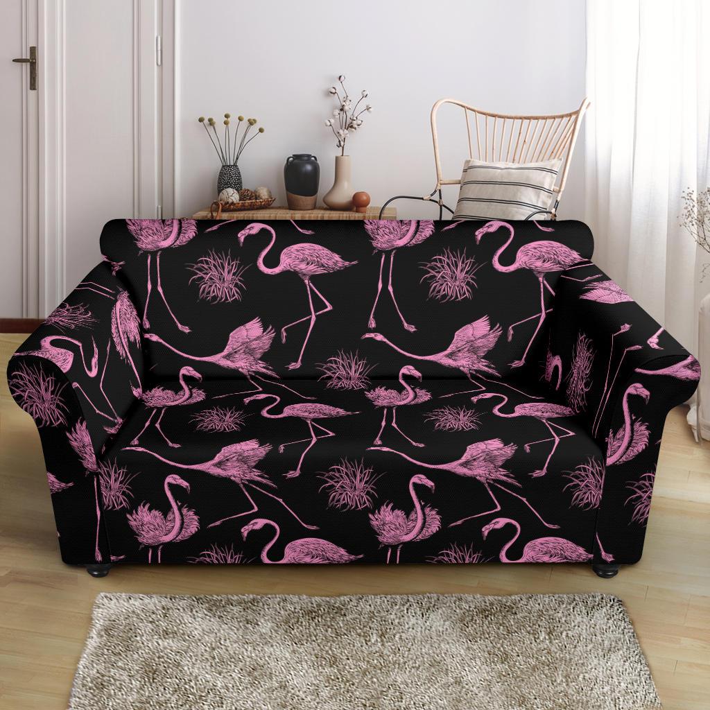 Flamingo Pink Print Pattern Loveseat Slipcover-JTAMIGO.COM