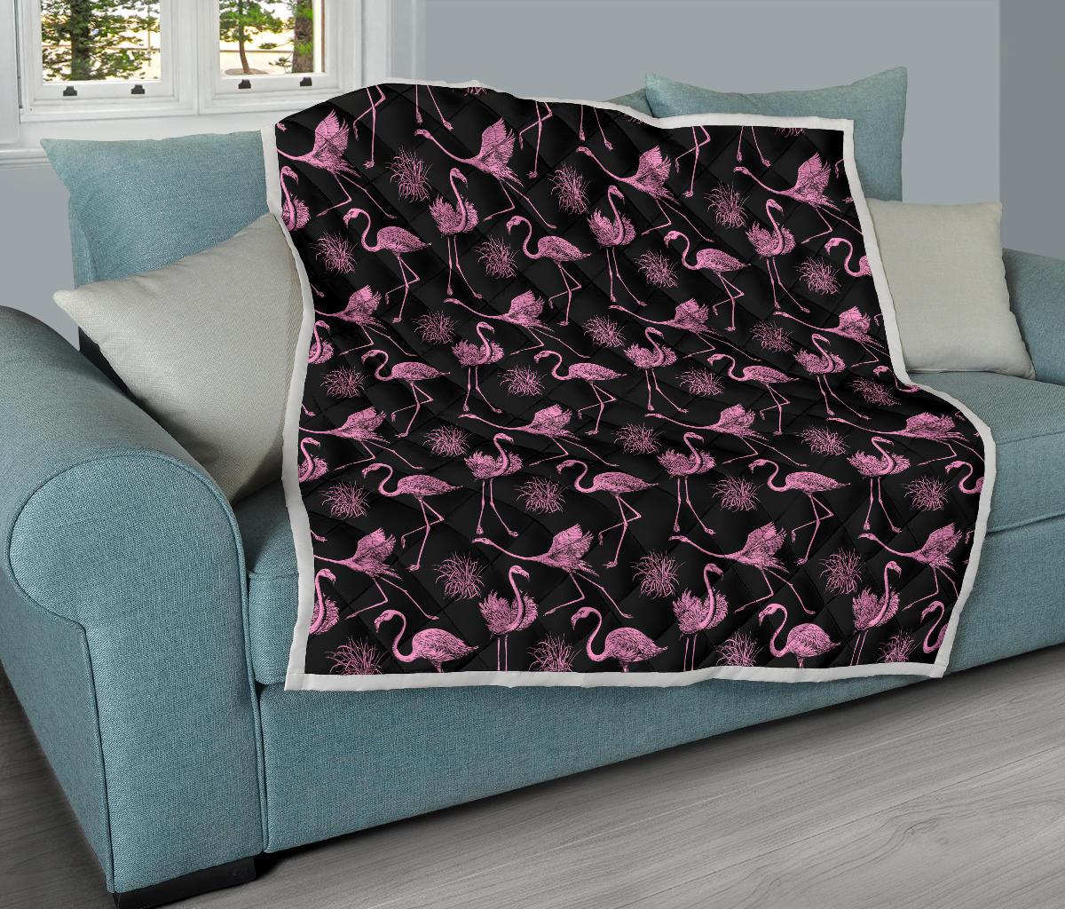 Flamingo Pink Print Pattern Premium Quilt-JTAMIGO.COM