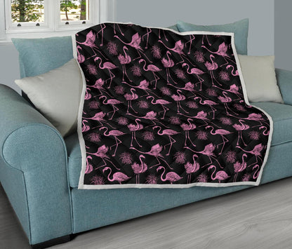 Flamingo Pink Print Pattern Premium Quilt-JTAMIGO.COM