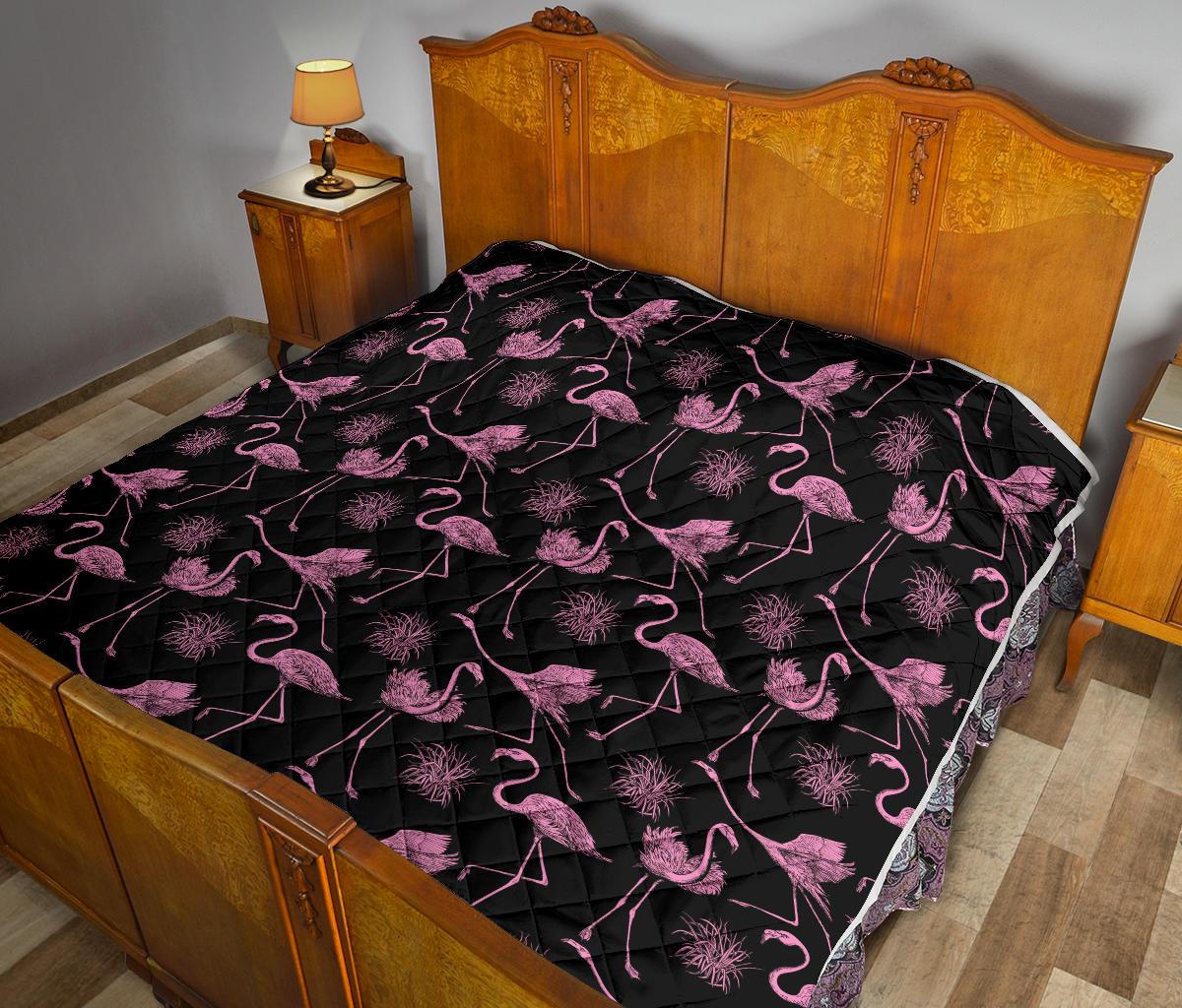Flamingo Pink Print Pattern Premium Quilt-JTAMIGO.COM