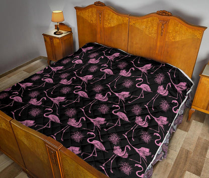 Flamingo Pink Print Pattern Premium Quilt-JTAMIGO.COM