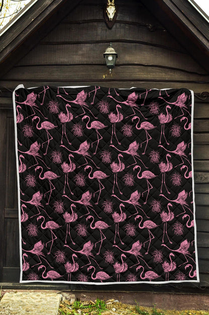 Flamingo Pink Print Pattern Premium Quilt-JTAMIGO.COM