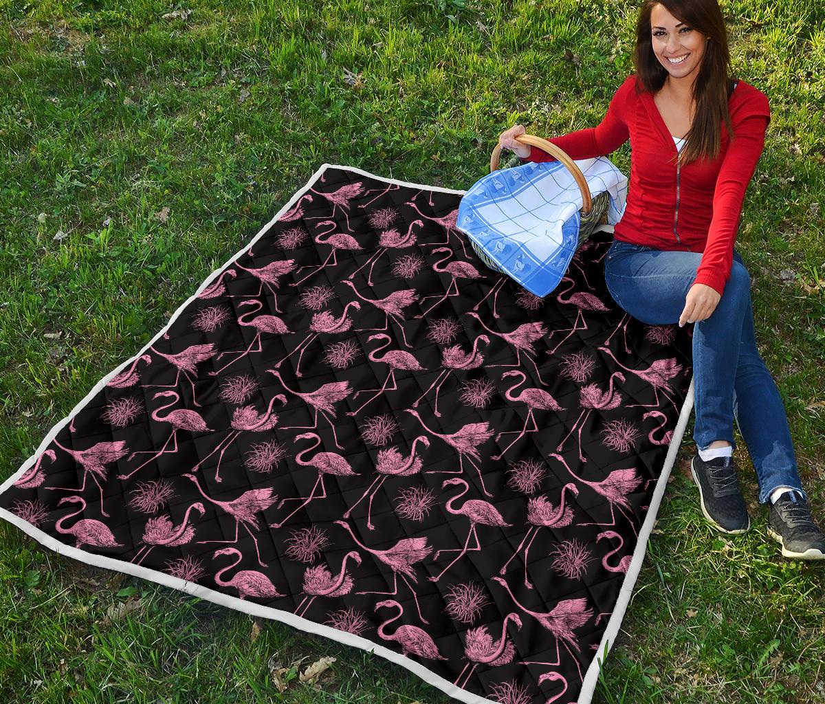 Flamingo Pink Print Pattern Premium Quilt-JTAMIGO.COM