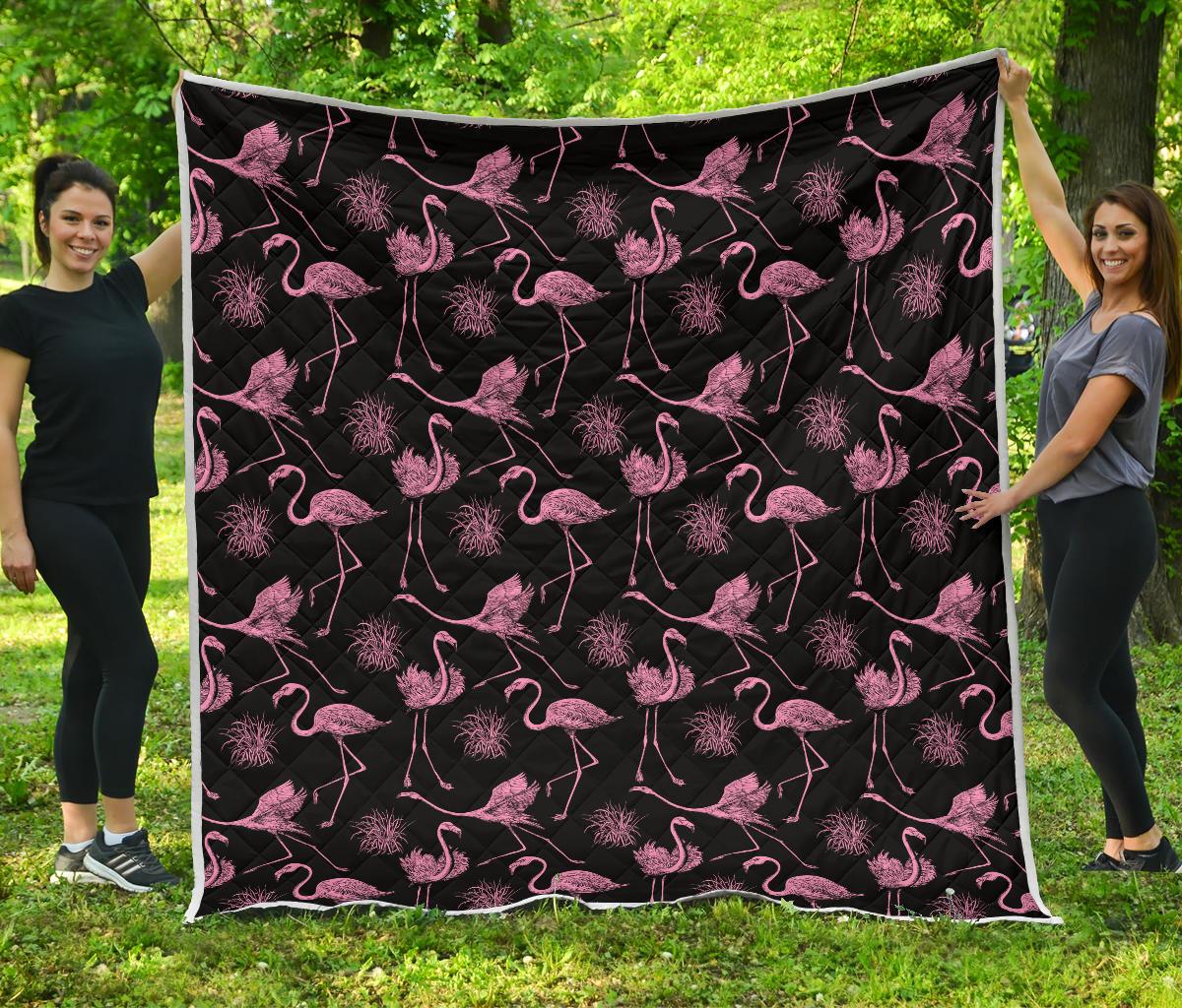 Flamingo Pink Print Pattern Premium Quilt-JTAMIGO.COM