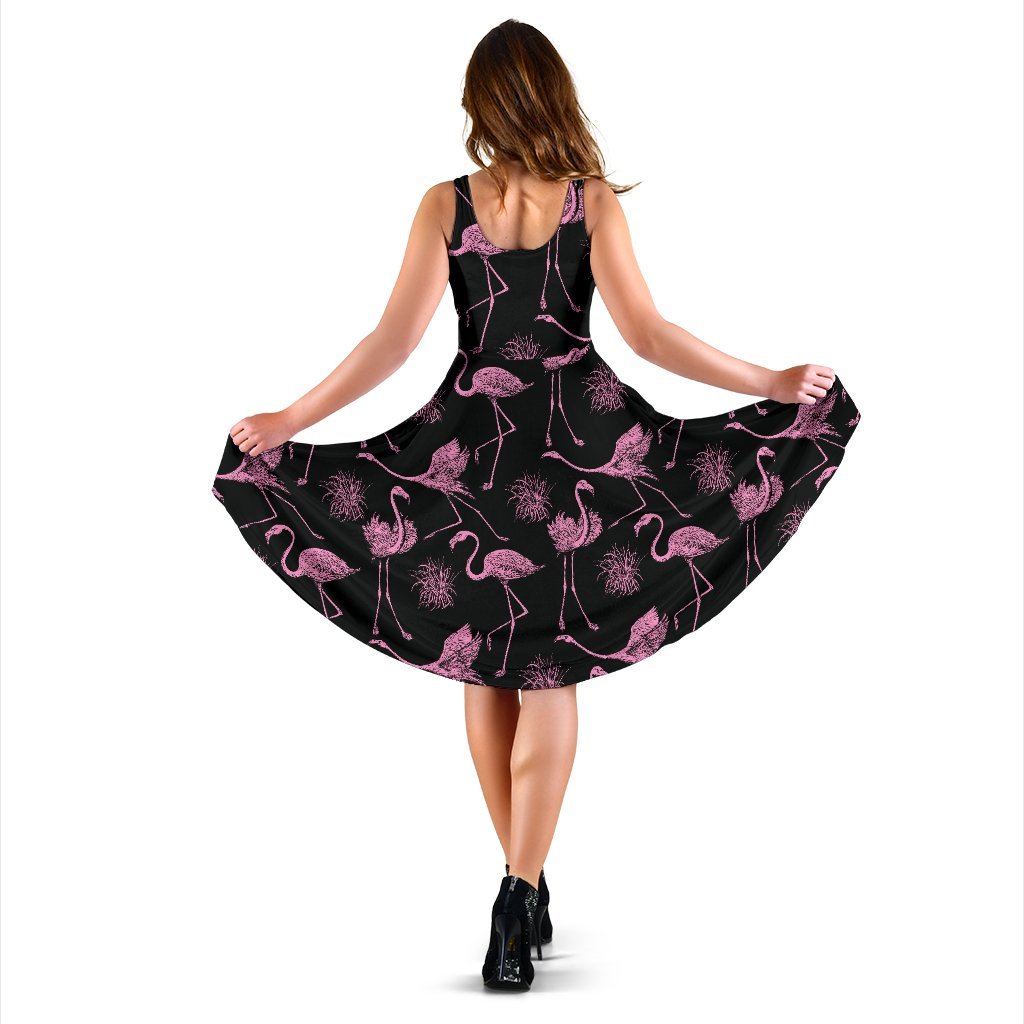 Flamingo Pink Print Pattern Sleeveless Dress