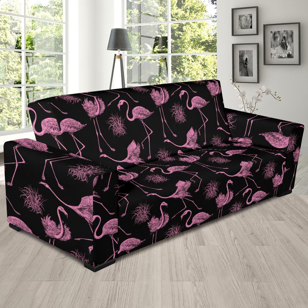 Flamingo Pink Print Pattern Sofa Slipcover-JTAMIGO.COM