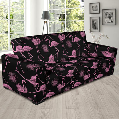 Flamingo Pink Print Pattern Sofa Slipcover-JTAMIGO.COM