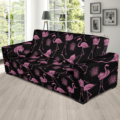 Flamingo Pink Print Pattern Sofa Slipcover-JTAMIGO.COM
