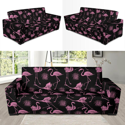 Flamingo Pink Print Pattern Sofa Slipcover-JTAMIGO.COM