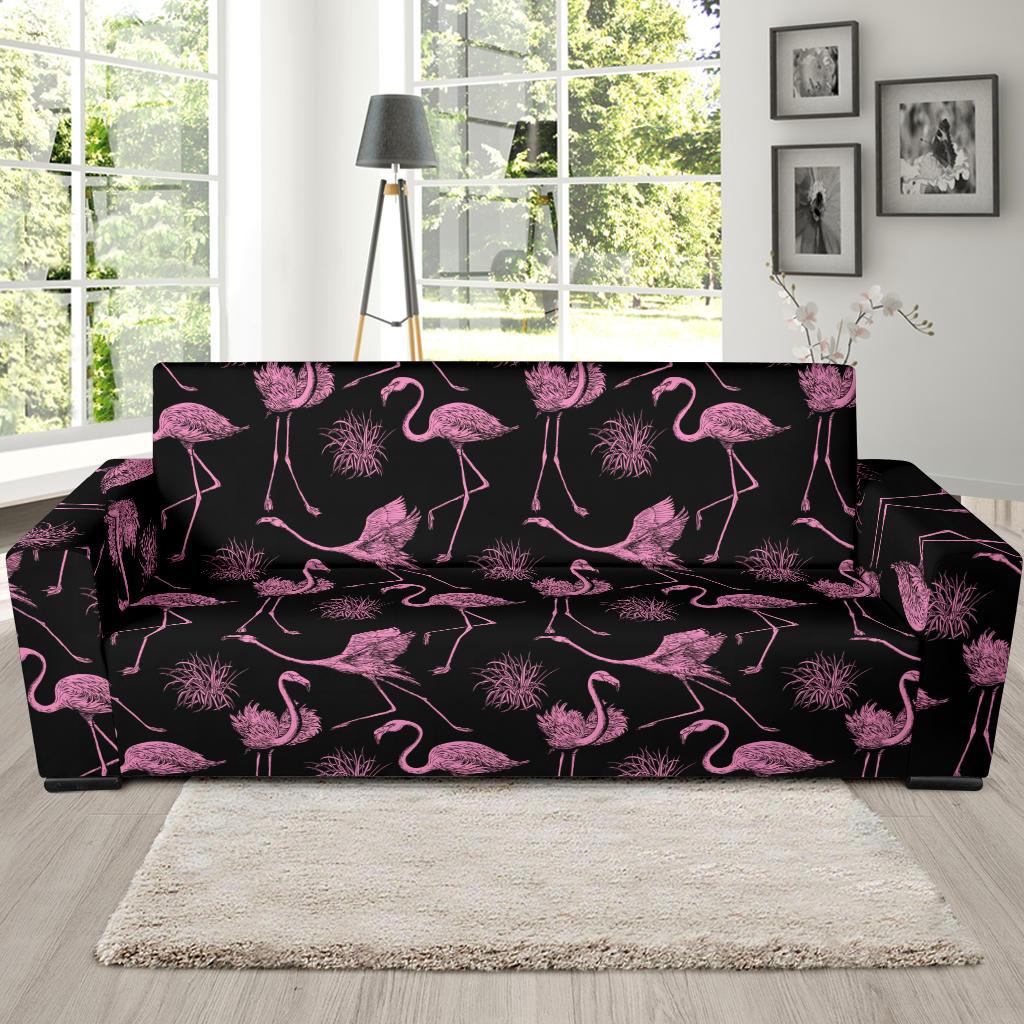 Flamingo Pink Print Pattern Sofa Slipcover-JTAMIGO.COM