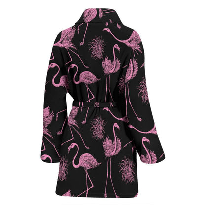 Flamingo Pink Print Pattern Women Bath Robe-JTAMIGO.COM