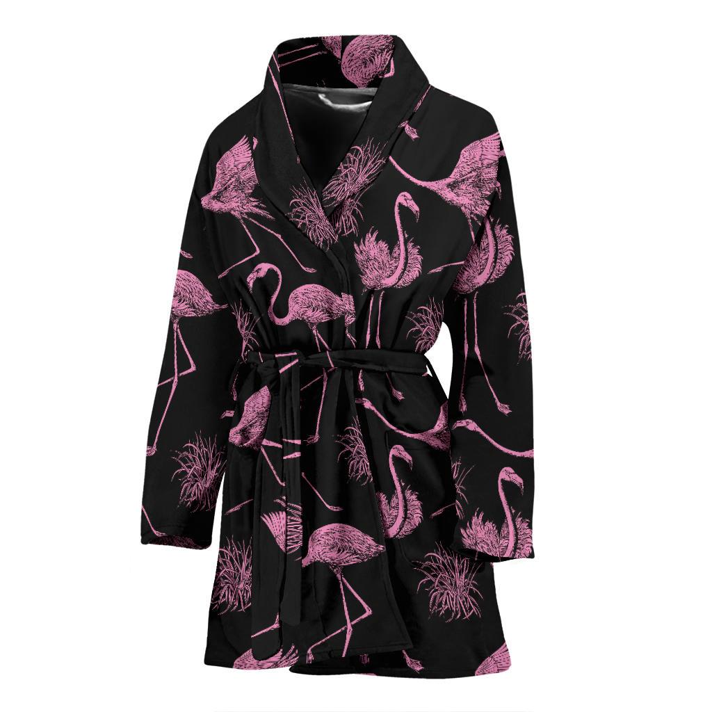 Flamingo Pink Print Pattern Women Bath Robe-JTAMIGO.COM