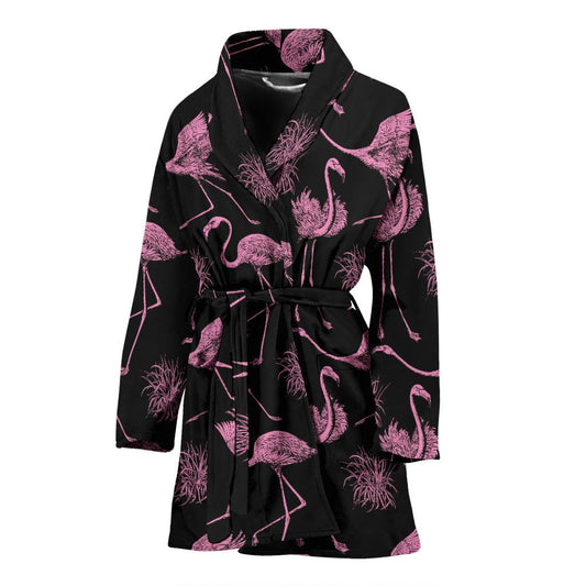 Flamingo Pink Print Pattern Women Bath Robe-JTAMIGO.COM