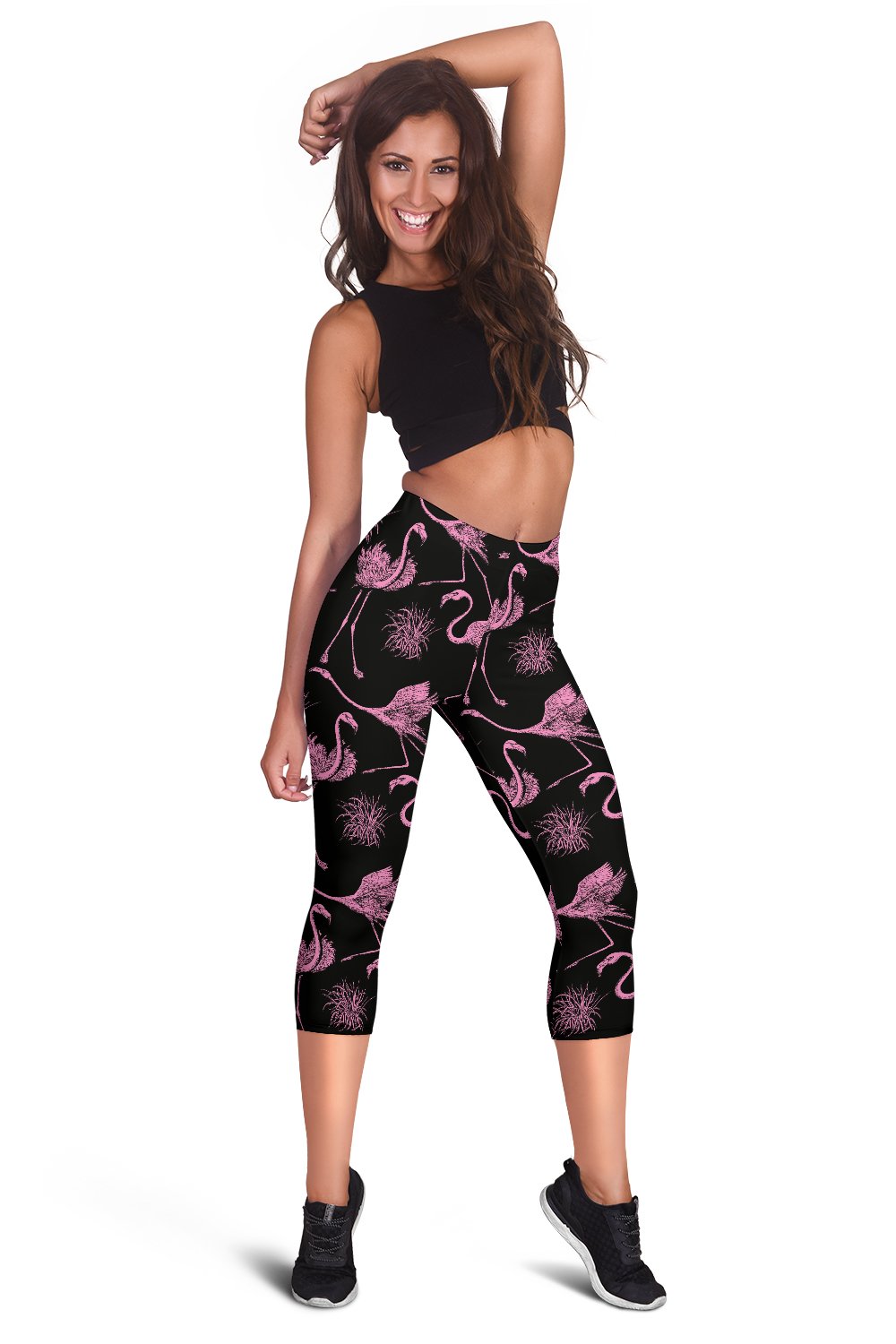 Flamingo Pink Print Pattern Women Capris
