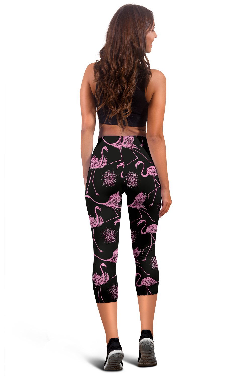 Flamingo Pink Print Pattern Women Capris