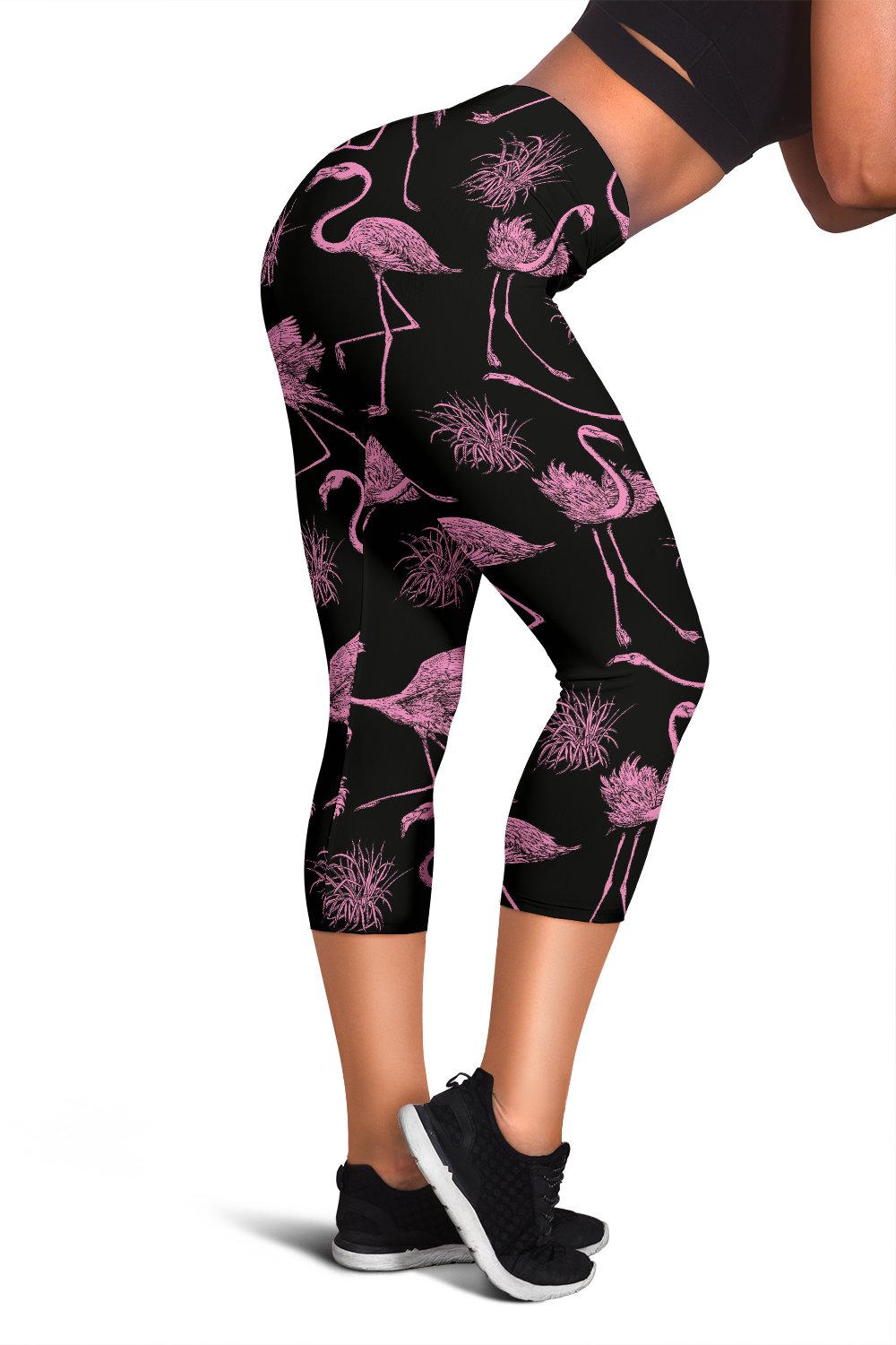 Flamingo Pink Print Pattern Women Capris
