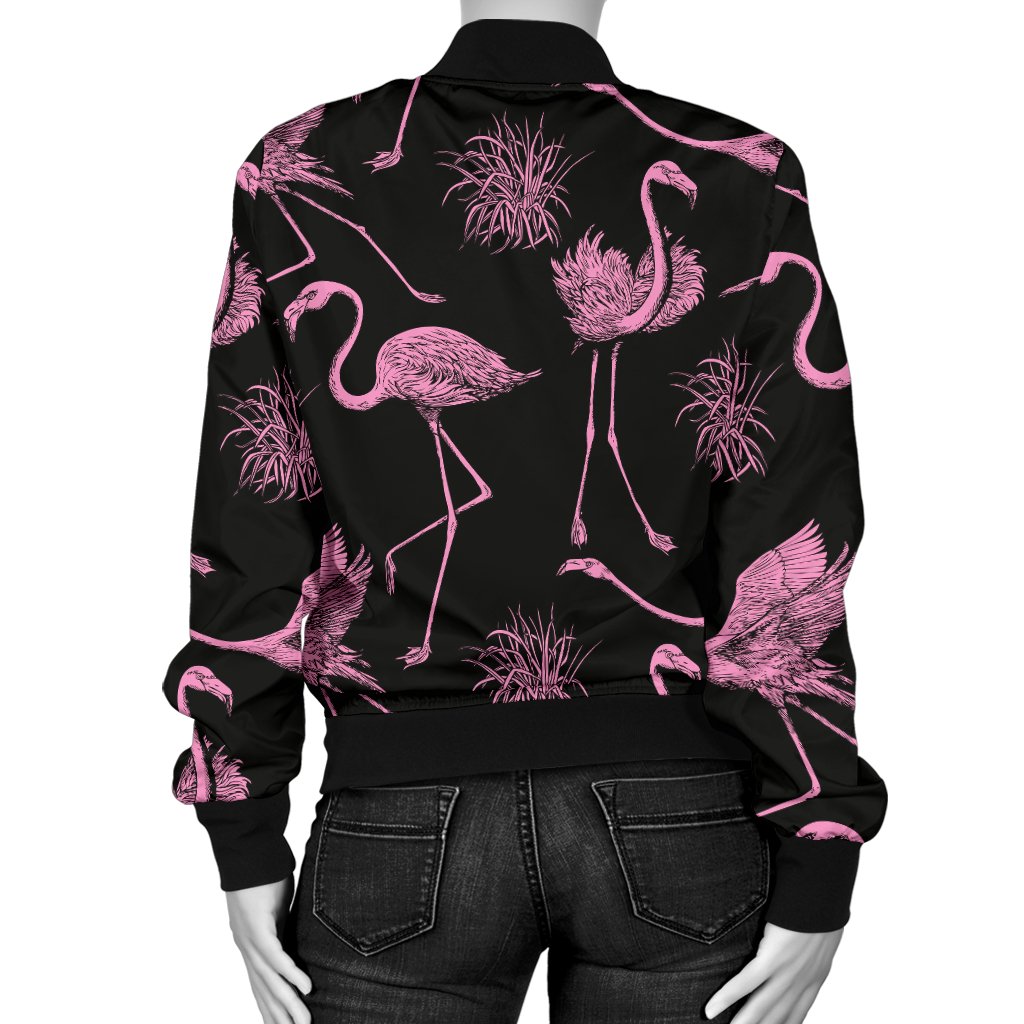 Flamingo Pink Print Pattern Women Casual Bomber Jacket