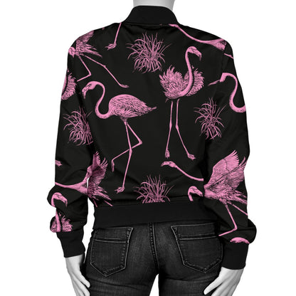 Flamingo Pink Print Pattern Women Casual Bomber Jacket