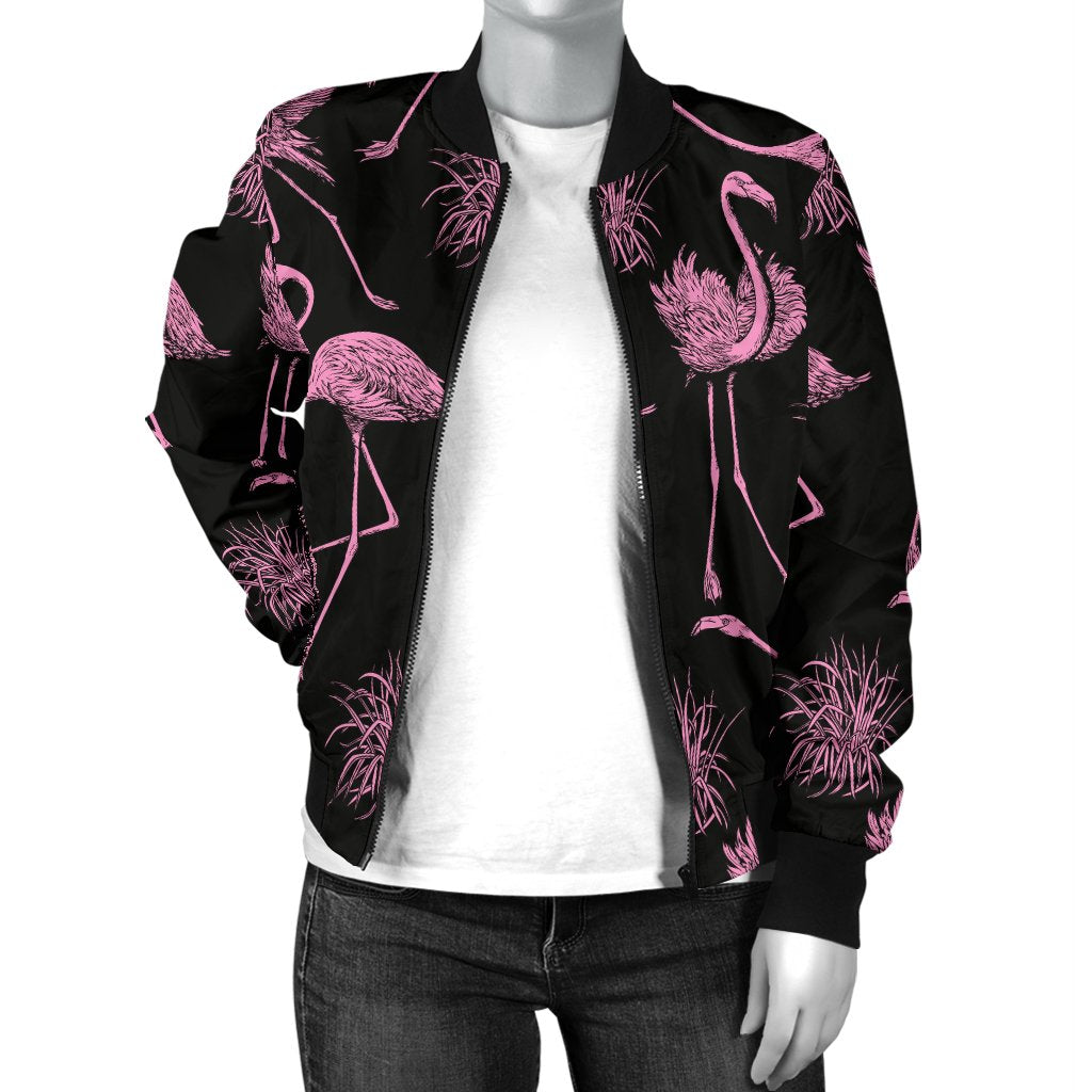 Flamingo Pink Print Pattern Women Casual Bomber Jacket