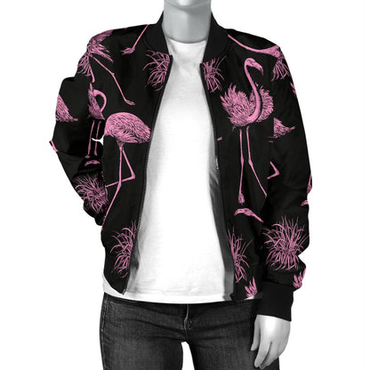Flamingo Pink Print Pattern Women Casual Bomber Jacket