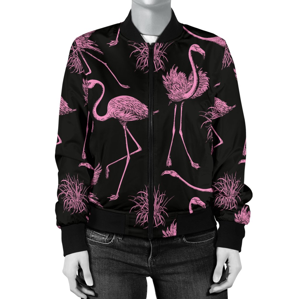 Flamingo Pink Print Pattern Women Casual Bomber Jacket