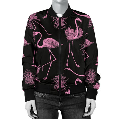 Flamingo Pink Print Pattern Women Casual Bomber Jacket