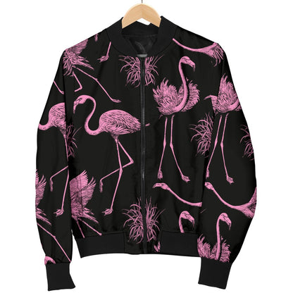 Flamingo Pink Print Pattern Women Casual Bomber Jacket