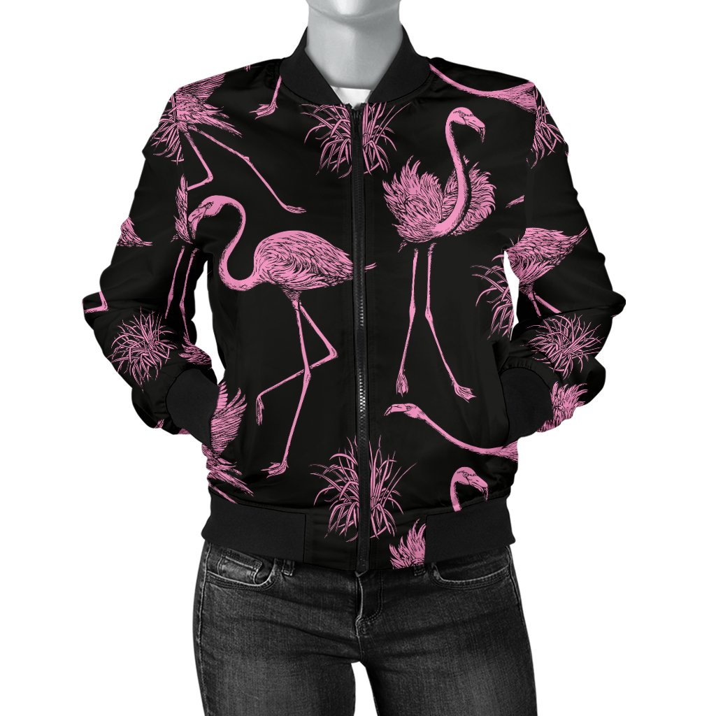 Flamingo Pink Print Pattern Women Casual Bomber Jacket