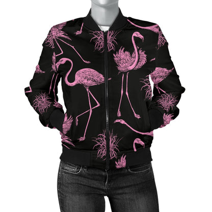 Flamingo Pink Print Pattern Women Casual Bomber Jacket