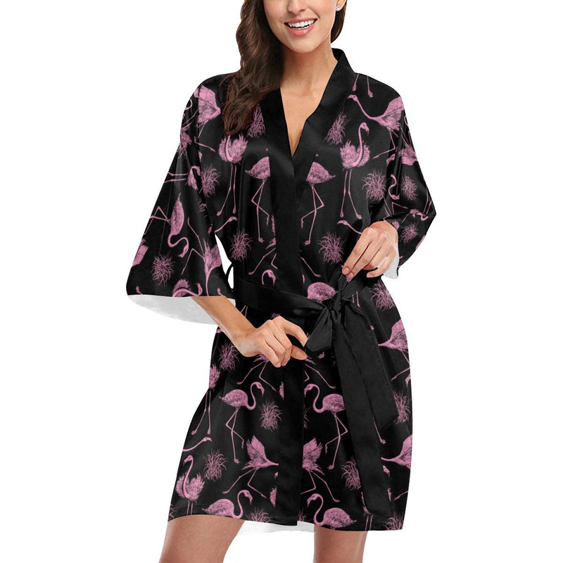 Flamingo Pink Print Pattern Women Short Kimono Robe