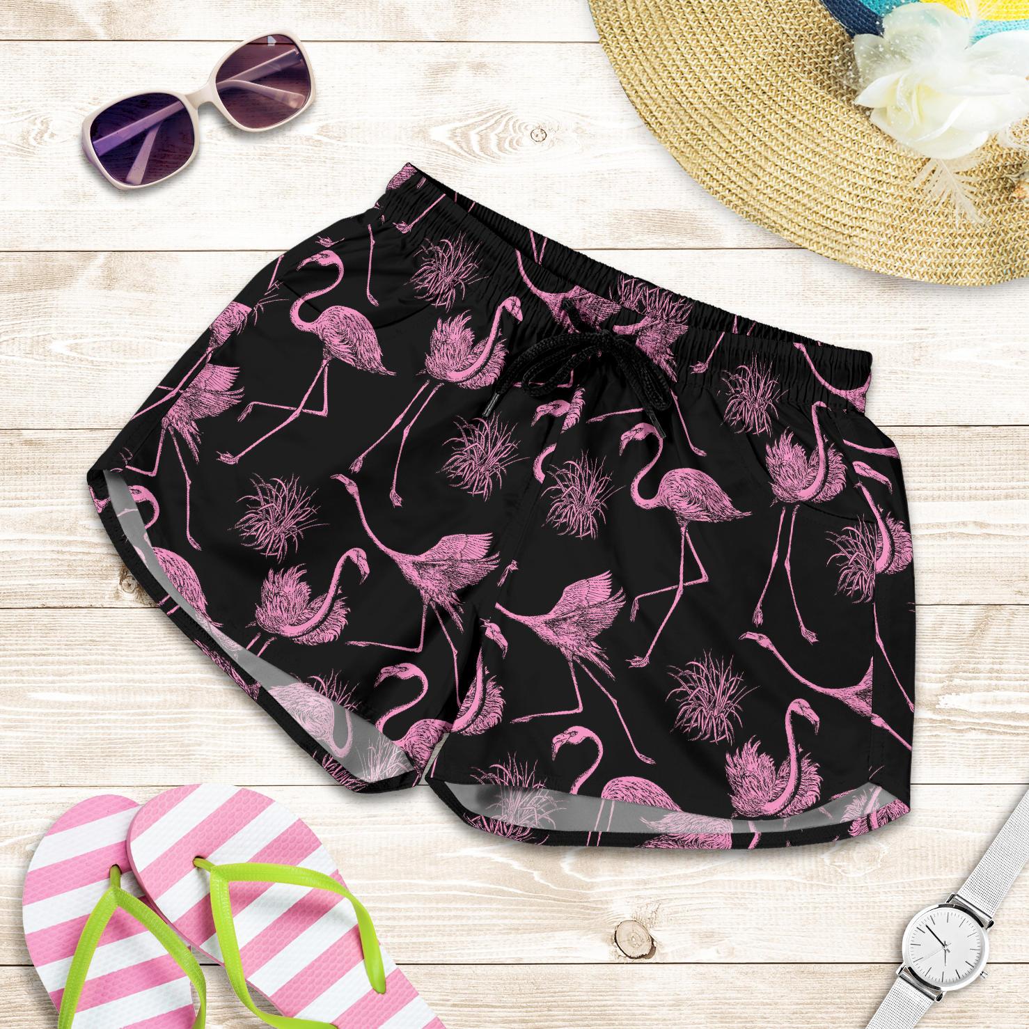 Flamingo Pink Print Pattern Women Shorts-JTAMIGO.COM