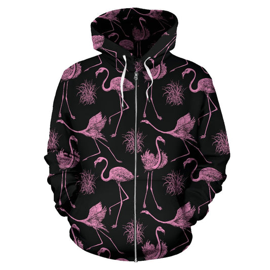 Flamingo Pink Print Pattern Zip Up Hoodie