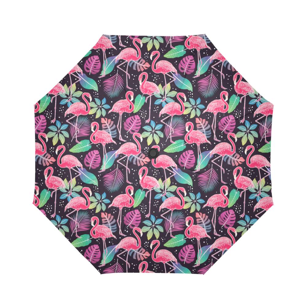 Flamingo Tropical leaves Neon Print Automatic Foldable Umbrella