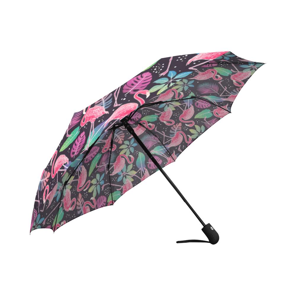Flamingo Tropical leaves Neon Print Automatic Foldable Umbrella