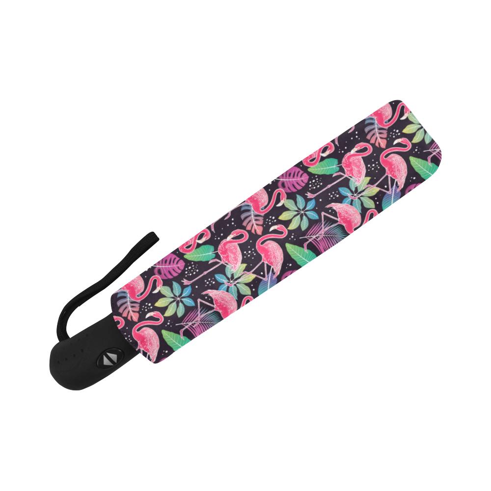 Flamingo Tropical leaves Neon Print Automatic Foldable Umbrella